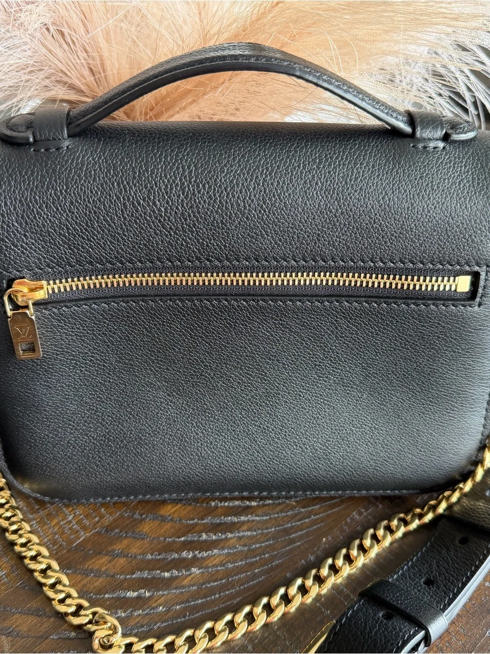 Louis Vuitton Black Crossbody with Gold LV Logo and Chain